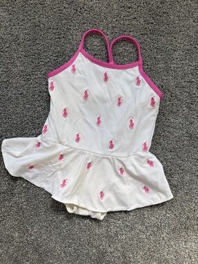 Ralph Lauren White Swimsuit with Pink Logo Accents